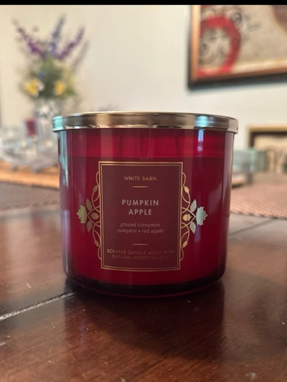 White Barn Pumpkin Apple Candle with Hand Sanitizer- Red with Gold Accents - Picture 1 of 4